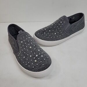 NWOB Bobbie Brooks Girls Gray Loafers Size 12 Slip Ons Rhinestones Casual Padded